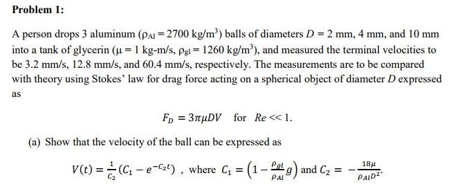 Solved Problem 1: A person drops 3 aluminum (pAl-2700 kg/m3) | Chegg.com