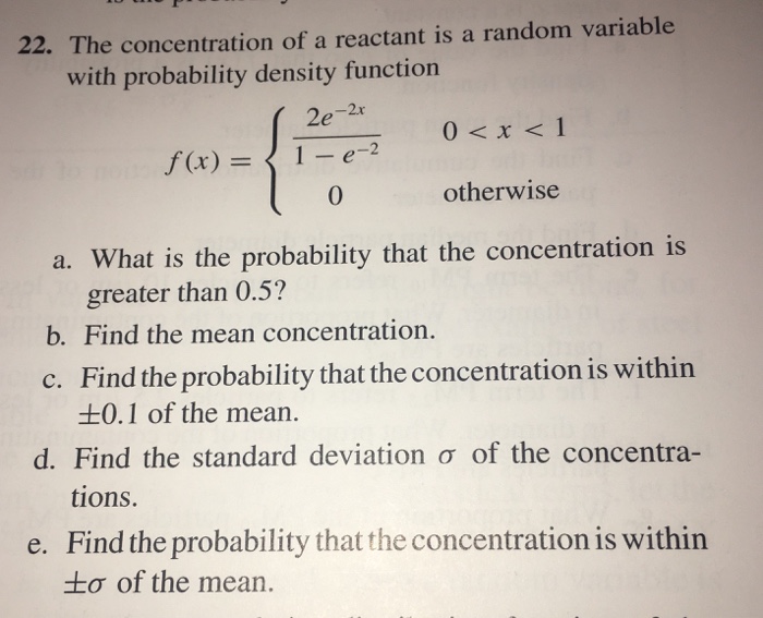 Solved The concentration of a reactant is a random variable | Chegg.com