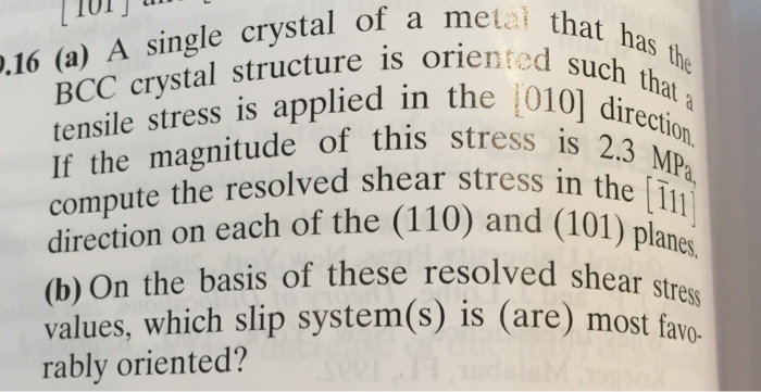 Solved A Single Crystal Of A Metal That Has The BCC Crystal | Chegg.com