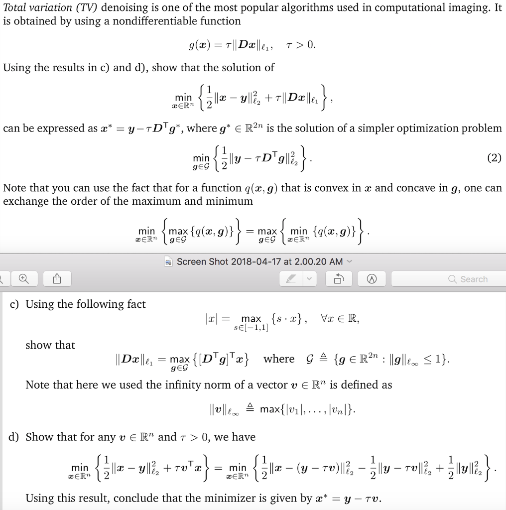 Total variation (TV) denoising is one of the most | Chegg.com