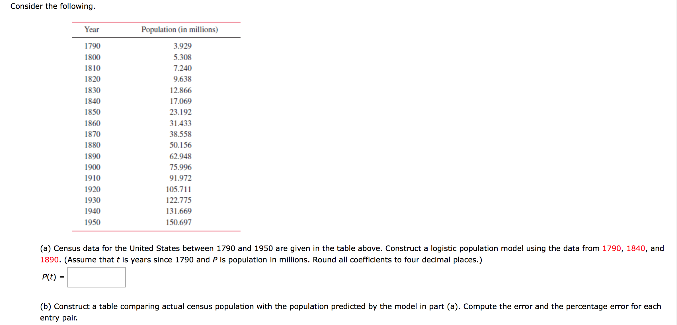 Solved Consider The Following Census Data For The United 4451