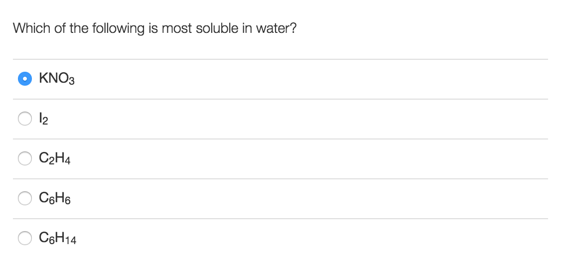 Solved Which of the following is most soluble in water?