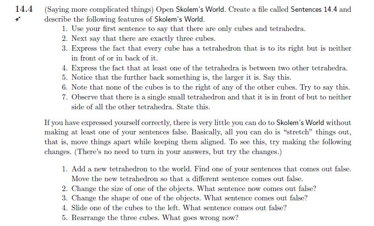 Open Skolem's World. Create a file called Sentences | Chegg.com