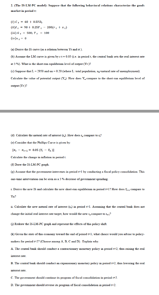 2. (The IS-LM-PC Model): Suppose That The Following | Chegg.com