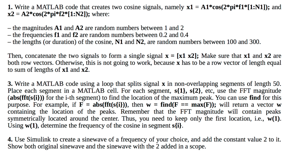 Solved 1. Write a MATLAB code that creates two cosine | Chegg.com