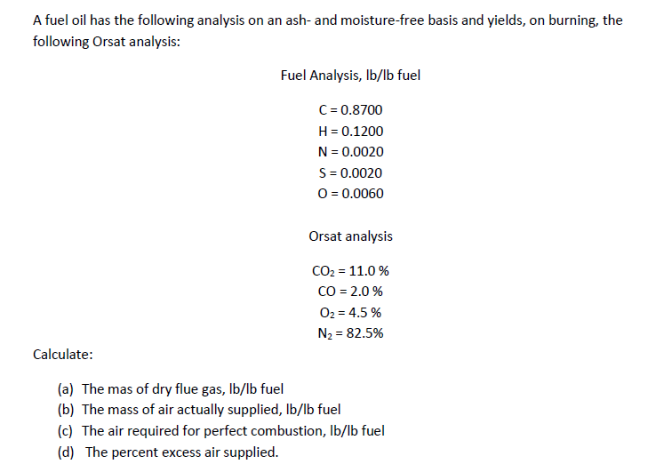 Solved A fuel oil has the following analysis on an ash and