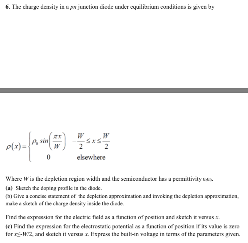 Solved The charge density in a pn junction diode under | Chegg.com