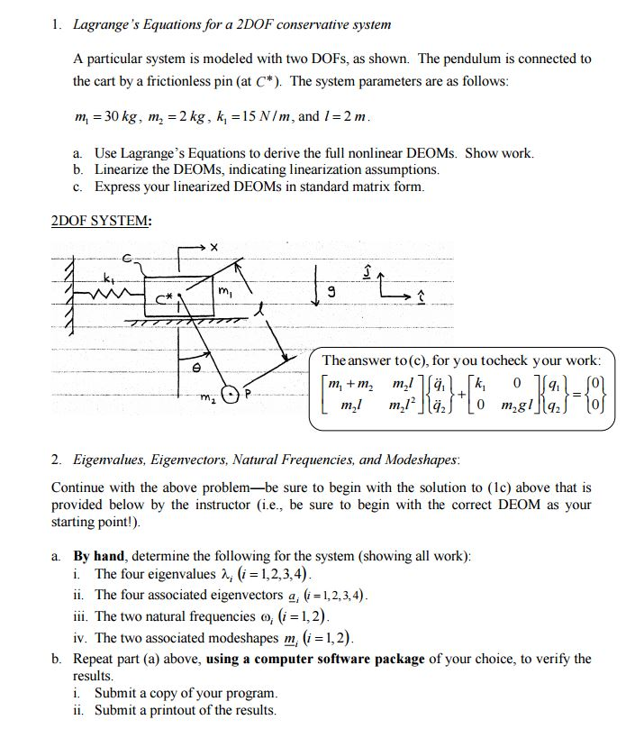 Lagrange s Equations for a 2DOF conservative system | Chegg.com