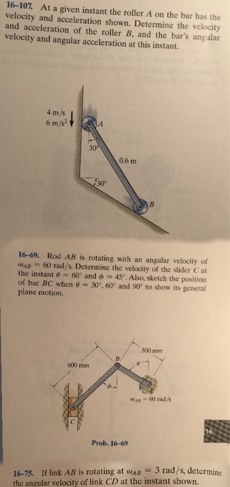 Solved At a given instant the roller A on the bar has the | Chegg.com