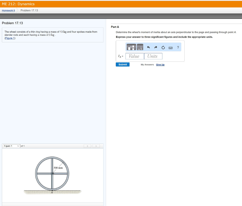 Solved The wheel consists of a thin ring having a mass of 13