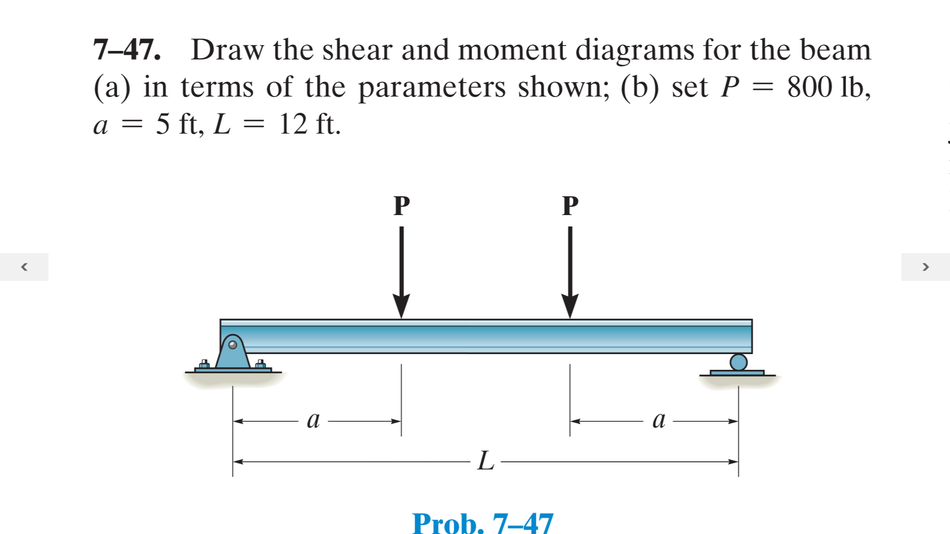 Draw The Shear Diagram For The Beam Set P 800 Lb A 5 Ft L 12 Ft Free