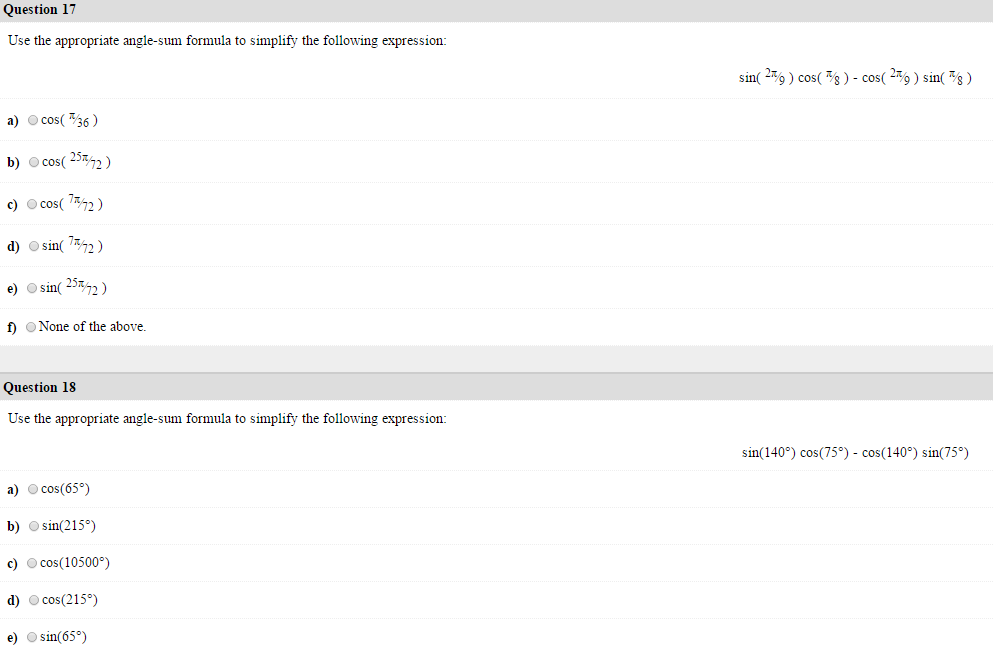 Solved Use the appropriate anglesum formula to simplify the