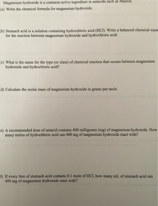 Solved Magnesium hydroxide is a common active ingredient in
