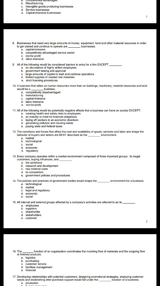 Solved h. Manufacturing c. Intangible goodsproducing