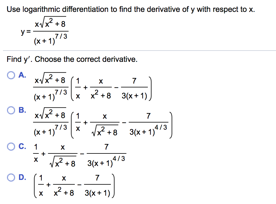 Solved Use logarithmic differentiation to find the | Chegg.com