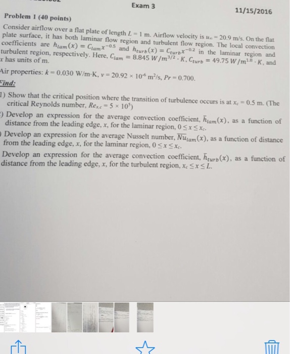 Solved Consider airflow over a flat plate of length L = 1 m. | Chegg.com