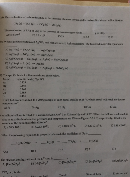 Solved The combustion of carbon disulfide in the presence of | Chegg.com