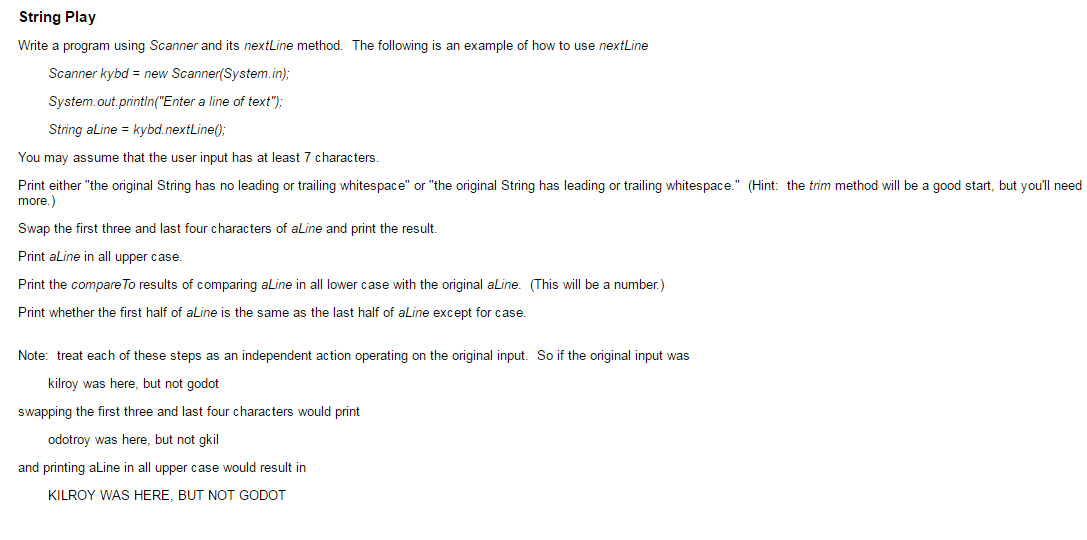 Solved String Play Write a program using Scanner and its