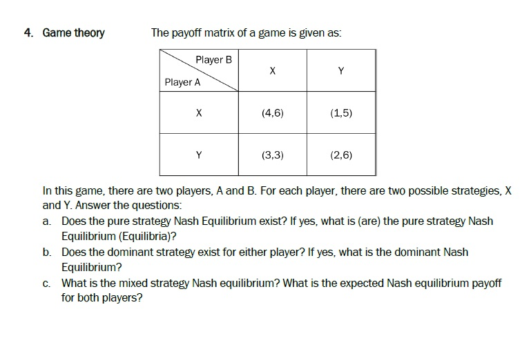 4. Game theory The payoff matrix of a game is given Chegg