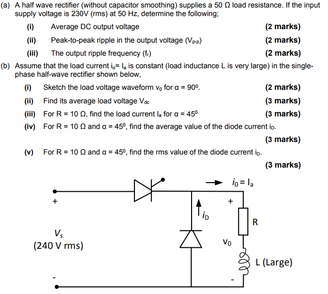 Solved (a) A half wave rectifier (without capacitor