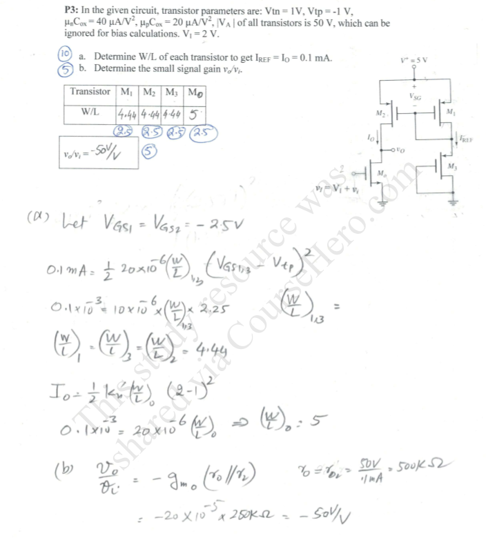 Solved P3 In the given circuit, transistor parameters are