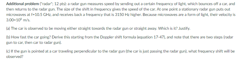 Solved Additional Problem Radar 12 Pts A Radar Gun Chegg