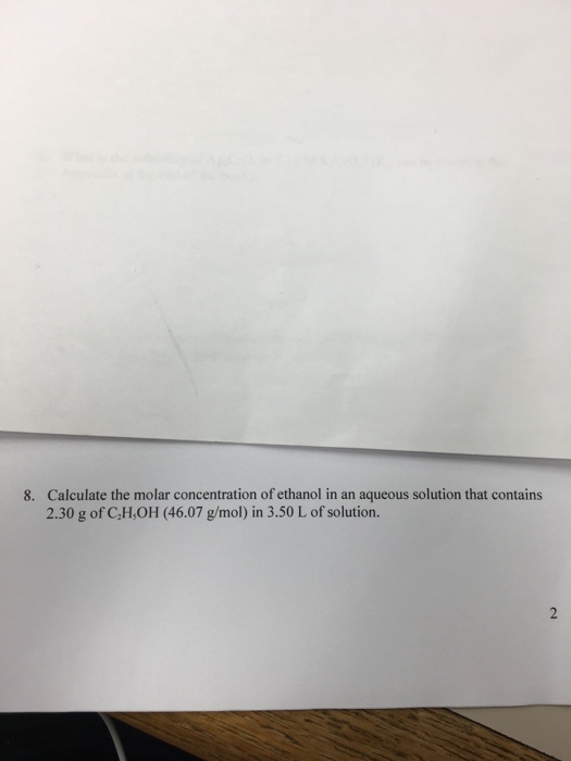 Solved Calculate the molar concentration of ethanol in an | Chegg.com