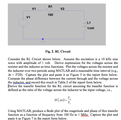 Solved V1 100 V1 1mH Fig. 2. RL Circuit Consider the RL | Chegg.com