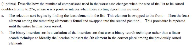 Solved Describe how the number of comparisons used in the | Chegg.com