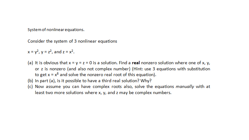 existence of solution to system of nonlinear equations