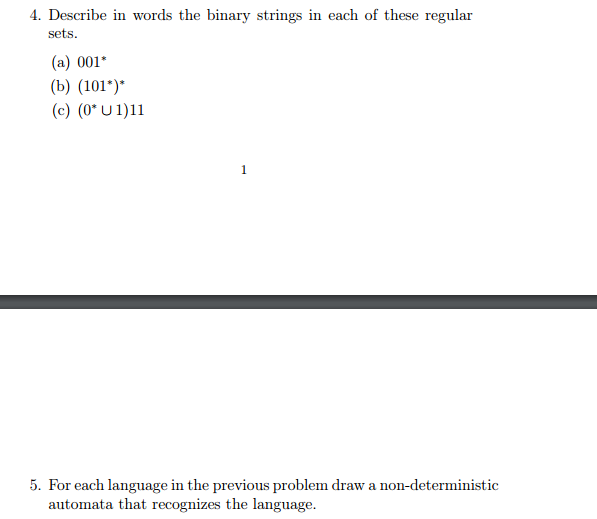 Solved Describe in words the binary strings in each of these | Chegg.com image.