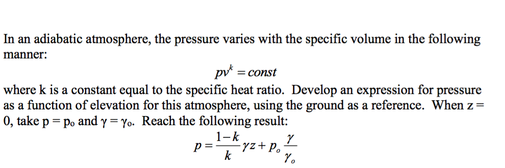 Solved In an adiabatic atmosphere, the pressure varies with | Chegg.com