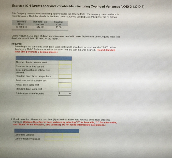 Solved Exercise 10-4 Direct Labor and Variable Manufacturing | Chegg.com