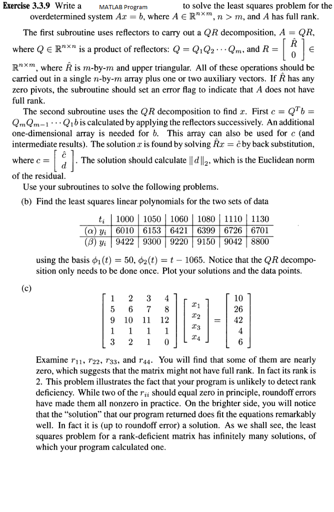 Exercise 3 3 9 Write AMATLAB Prograrm To Solve The Chegg