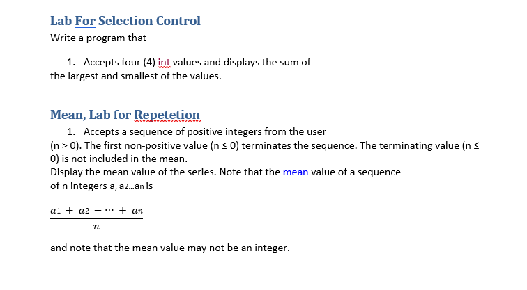 Solved Lab For Selection Control Write a program that 1. | Chegg.com