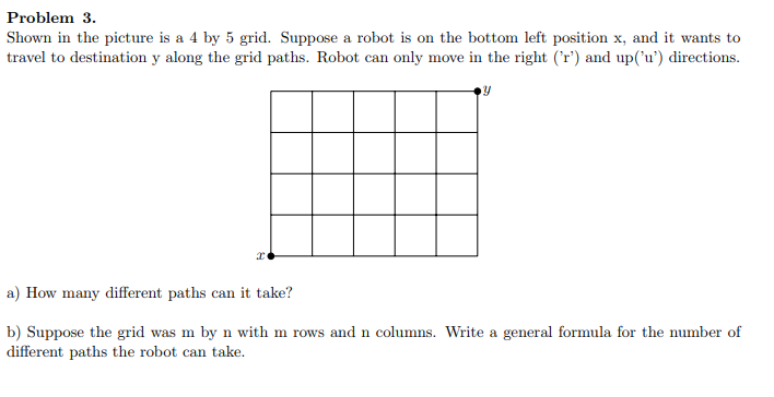Solved Problem 3 Shown in the picture is a 4 by 5 grid. | Chegg.com