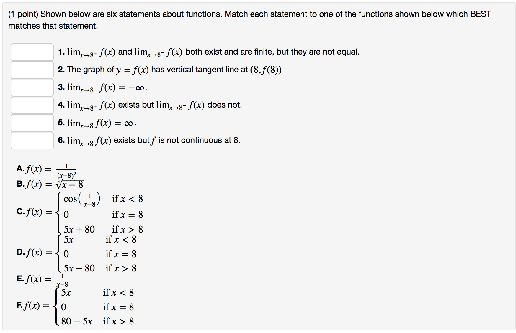 Solved Shown below are six statements about functions. Match