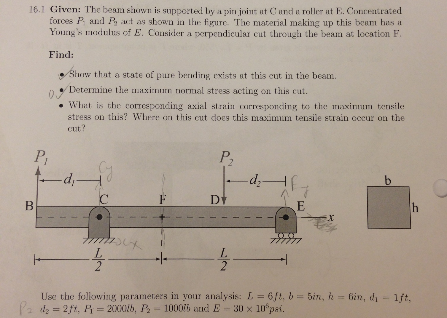 Solved The Beam Shown Is Supported By A Pin Joint At C And A 