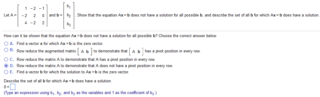 Solved Show That The Equation Ax = B Does Not Have A | Chegg.com