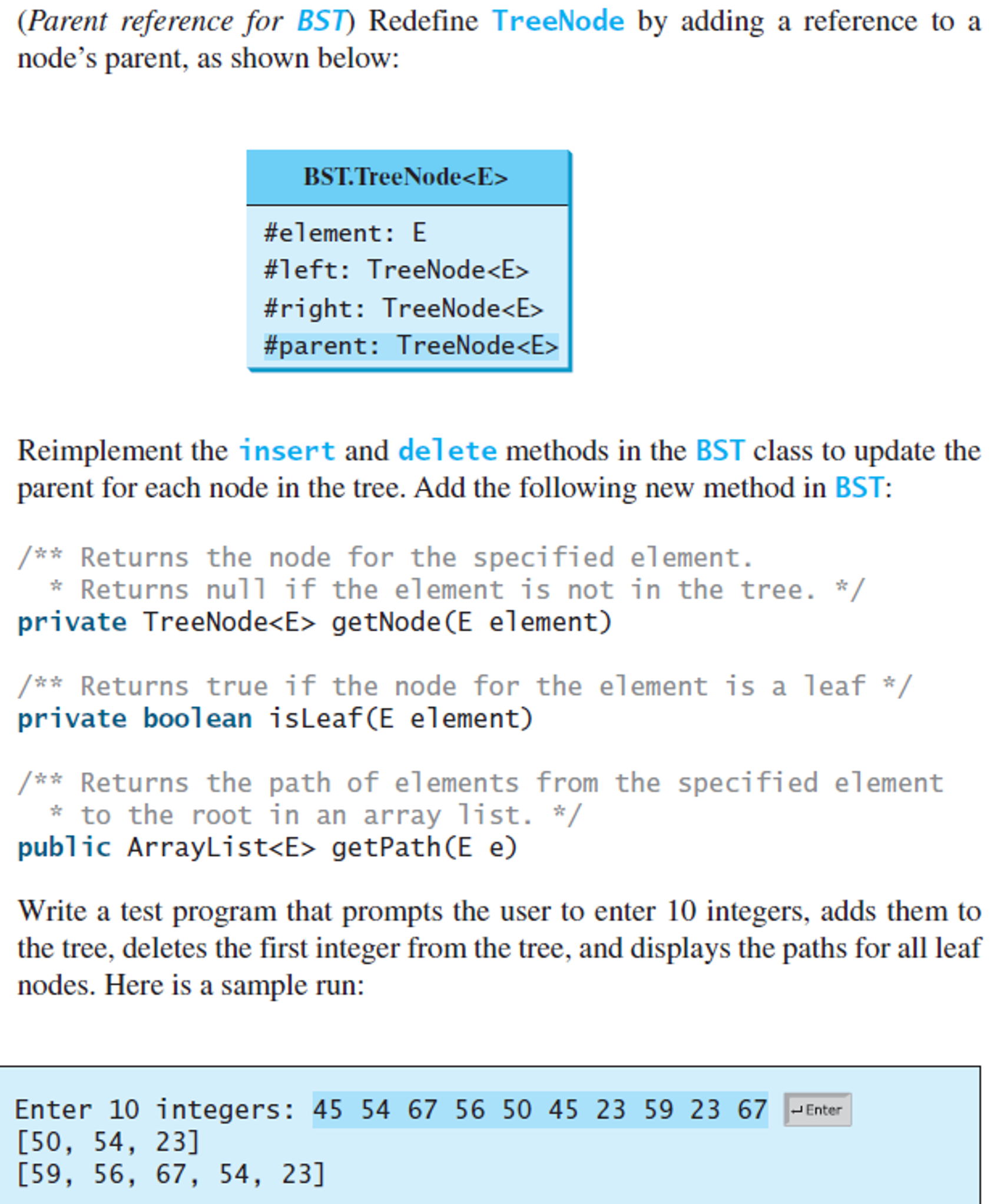 Solved Redefine TreeNode by adding a reference to a node's | Chegg.com