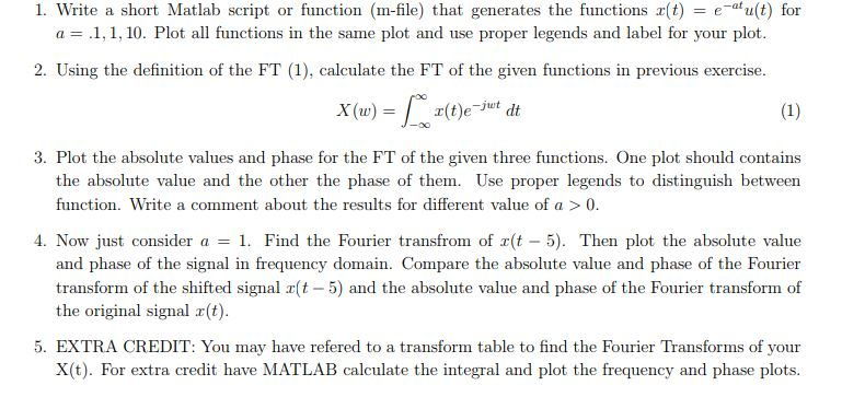 1. Write a short Matlab script or function (m-file) | Chegg.com