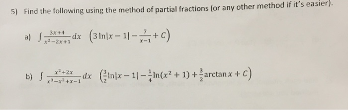 Solved: Find The Following Using The Method Of Partial Fra... | Chegg.com