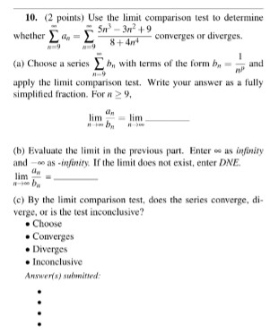 Solved Use the limit comparison test to determine whether | Chegg.com