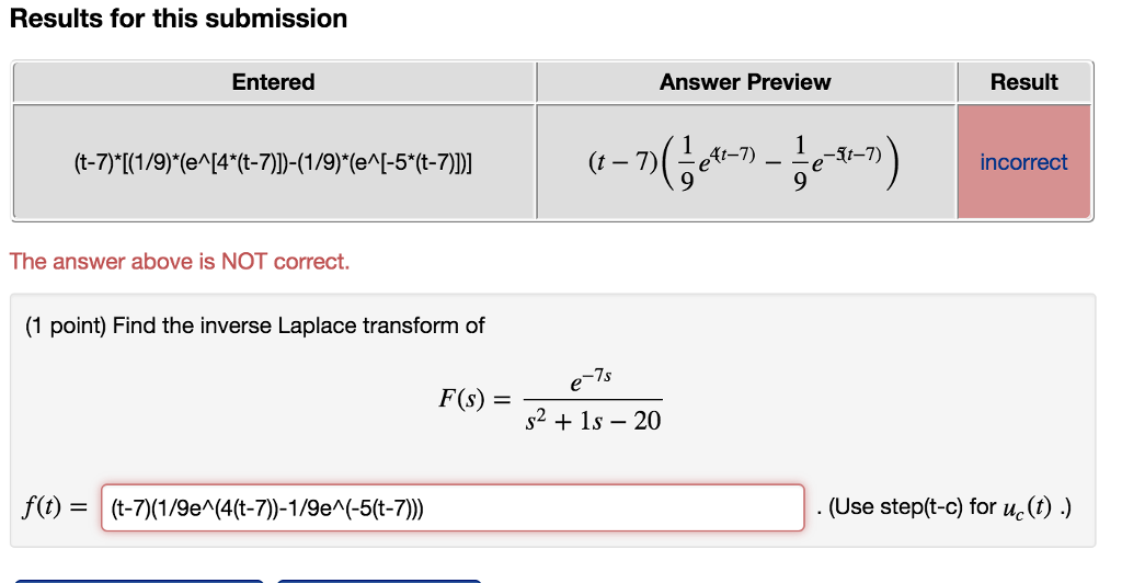 Solved Results for this submission Entered (t-7) [(1/9)* | Chegg.com
