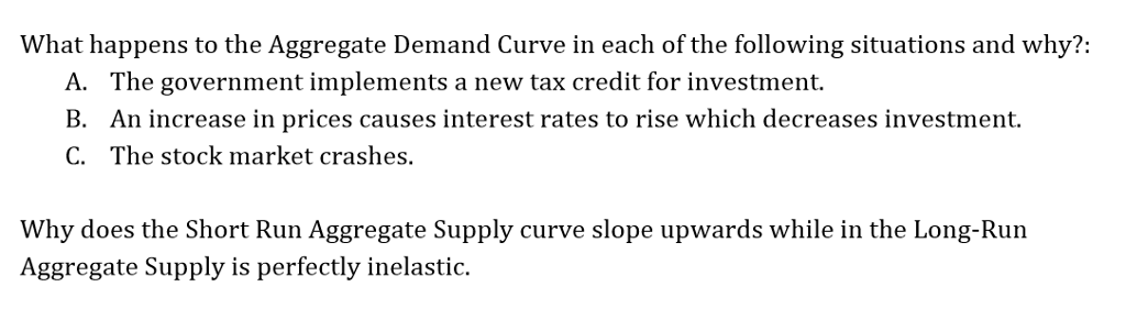 Solved What happens to the Aggregate Demand Curve in each of | Chegg.com