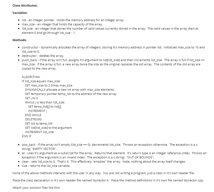 Solved Write a class named MyVector using the following UML | Chegg.com