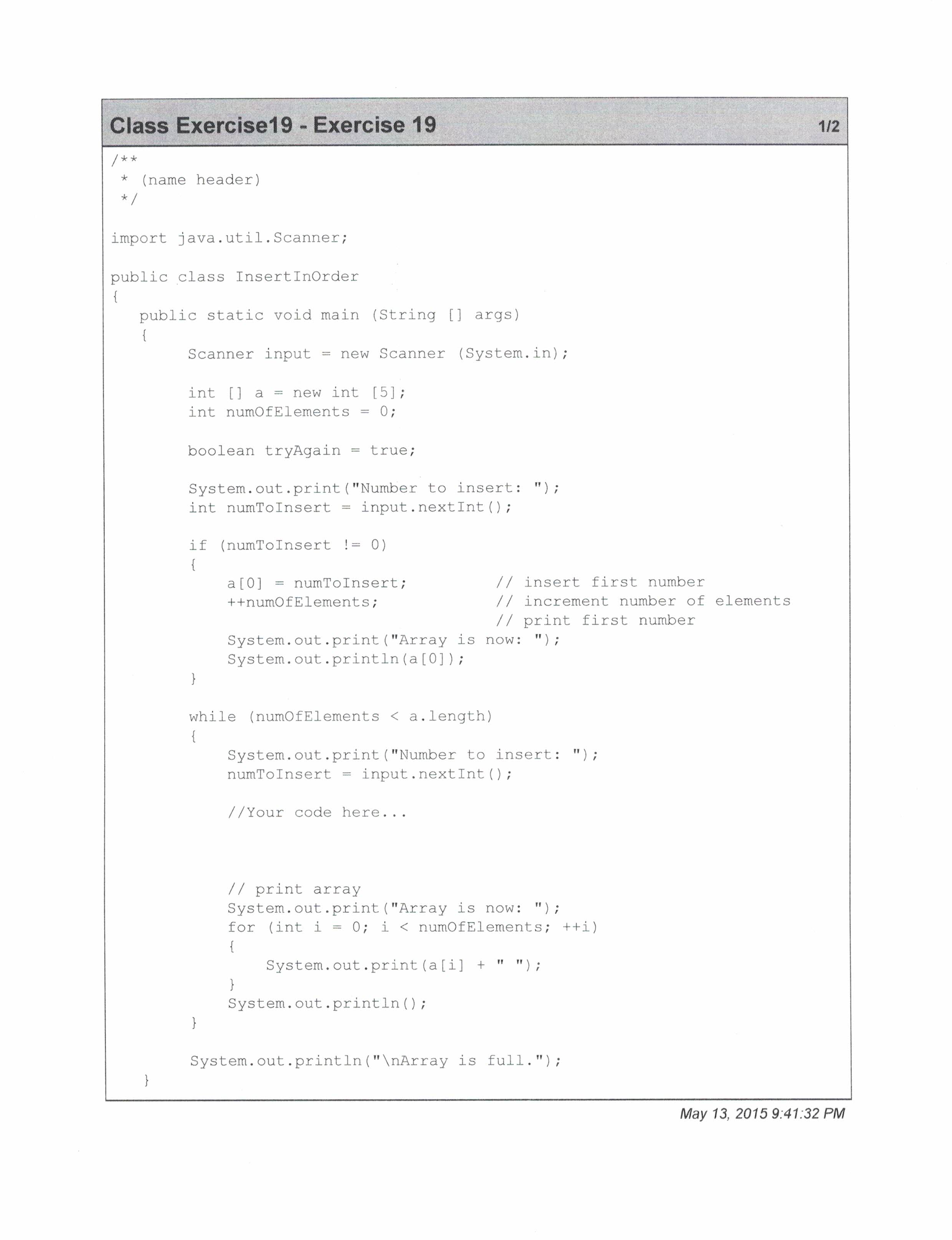 Solved exercise 19 inserting array elements in ascending chegg