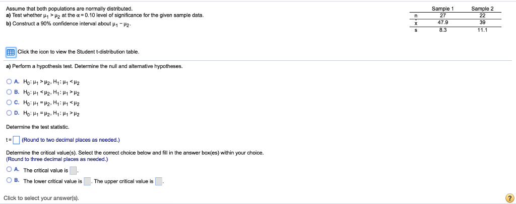 Solved Assume that both populations are normally distributed | Chegg.com