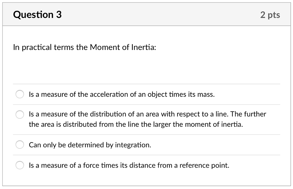 Solved Question 3 2 pts In practical terms the Moment of | Chegg.com