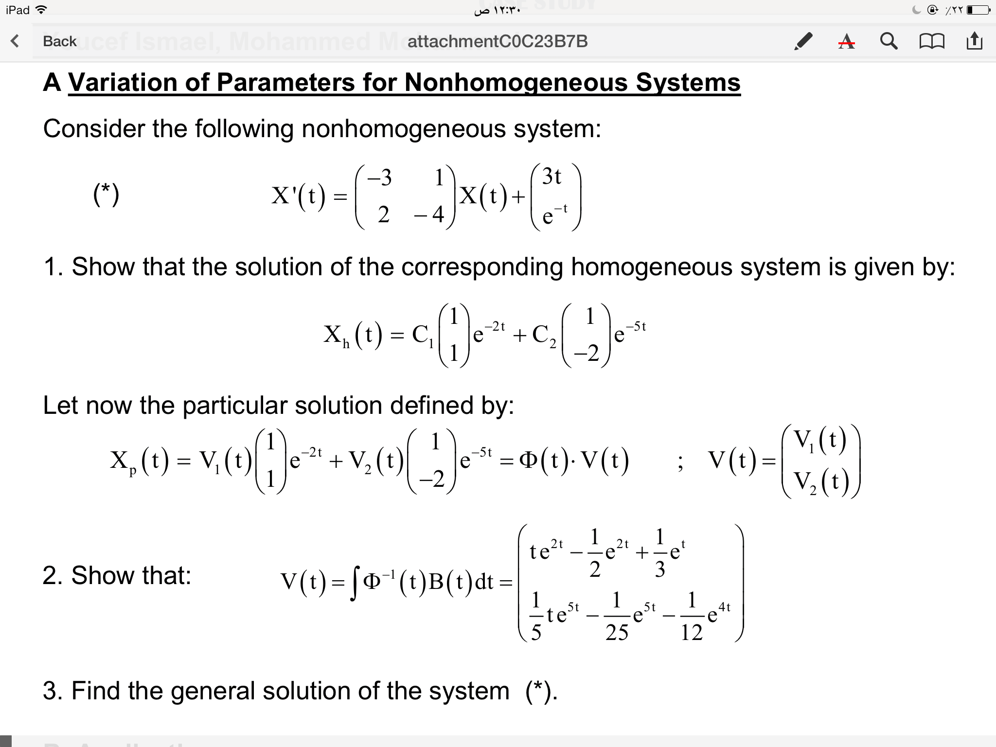 Solved Consider The Following Nonhomogeneous System 8724